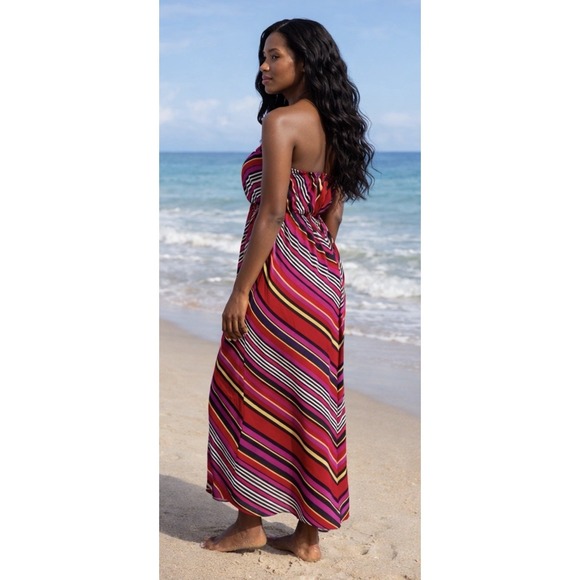 She's Cool Striped Multi Color Strapless Sheer Lined Maxi Dress XL - Picture 3 of 8